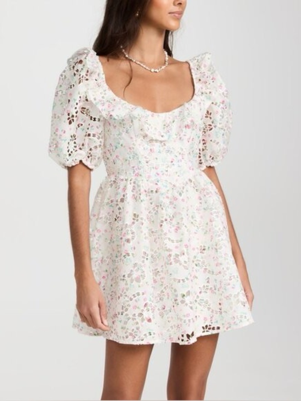 For Love and Lemons Ruffle Floral White Dress